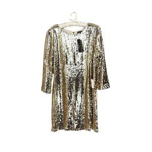 NWT Gold Sequin Lulus Bodycon Mini Dress Long Sleeve XL